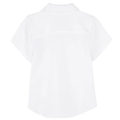 White short sleeve shirt for boys by Hugo Boss, featuring a classic collar and a simple design.