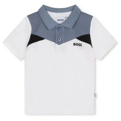 Hugo Boss Baby - Colorblock Short Sleeve Pique Polo, White/Blue Image 1
