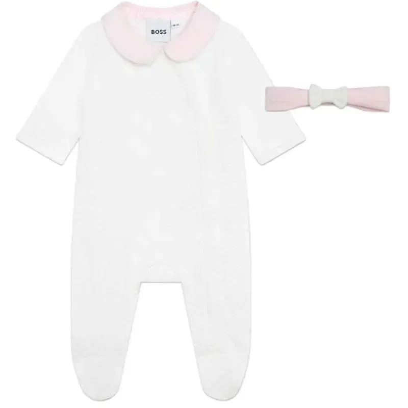 Hugo Boss Baby - Girl Sleepsuit And Headband Set, Off White Image 1