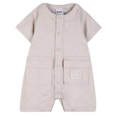 Hugo Boss Baby Infant Short Sleeve Linen Romper, Ivory Image 1