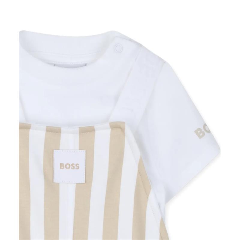 Hugo Boss Baby Infant Striped Overall & Tshirt Set, Stone Image 4