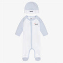Hugo Boss Baby - Long Sleeve Stripped Footie & Hat, Pale Blue Image 1