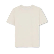 White and beige short sleeve t-shirt featuring the Hugo Boss Baby multi logo design.