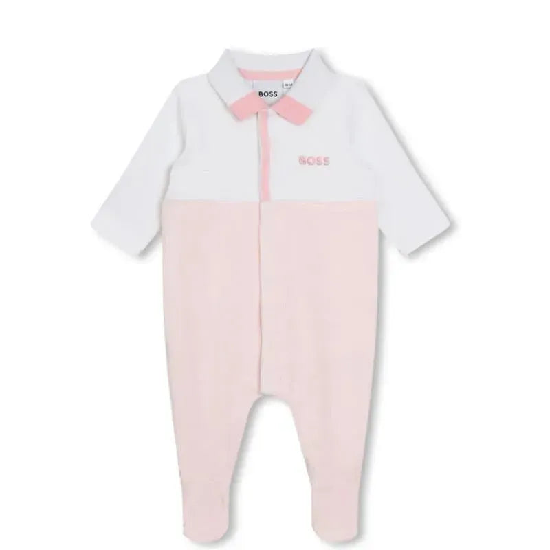 Hugo Boss Baby - Polo Footie Girl, White And Light Pink Image 1