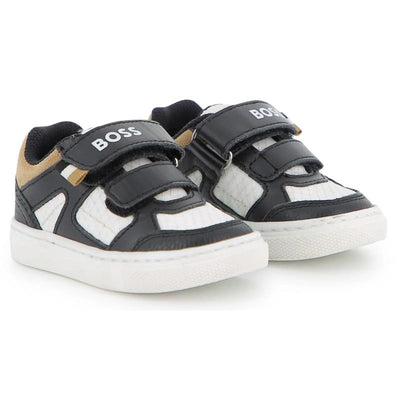 Hugo Boss Baby Sneakers In Cow Leather And Canvas, Black Image 1