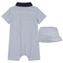 Hugo Boss Baby - Striped Cotton Ensemble Set All In One & Hat, Blue Image 2