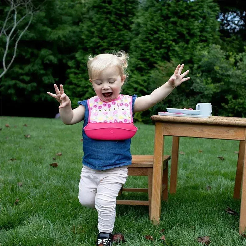 I-Play Green Spouts Snap & Go Long Sleeve Bib, Pink Flower Field, Size 6-18M Image 9