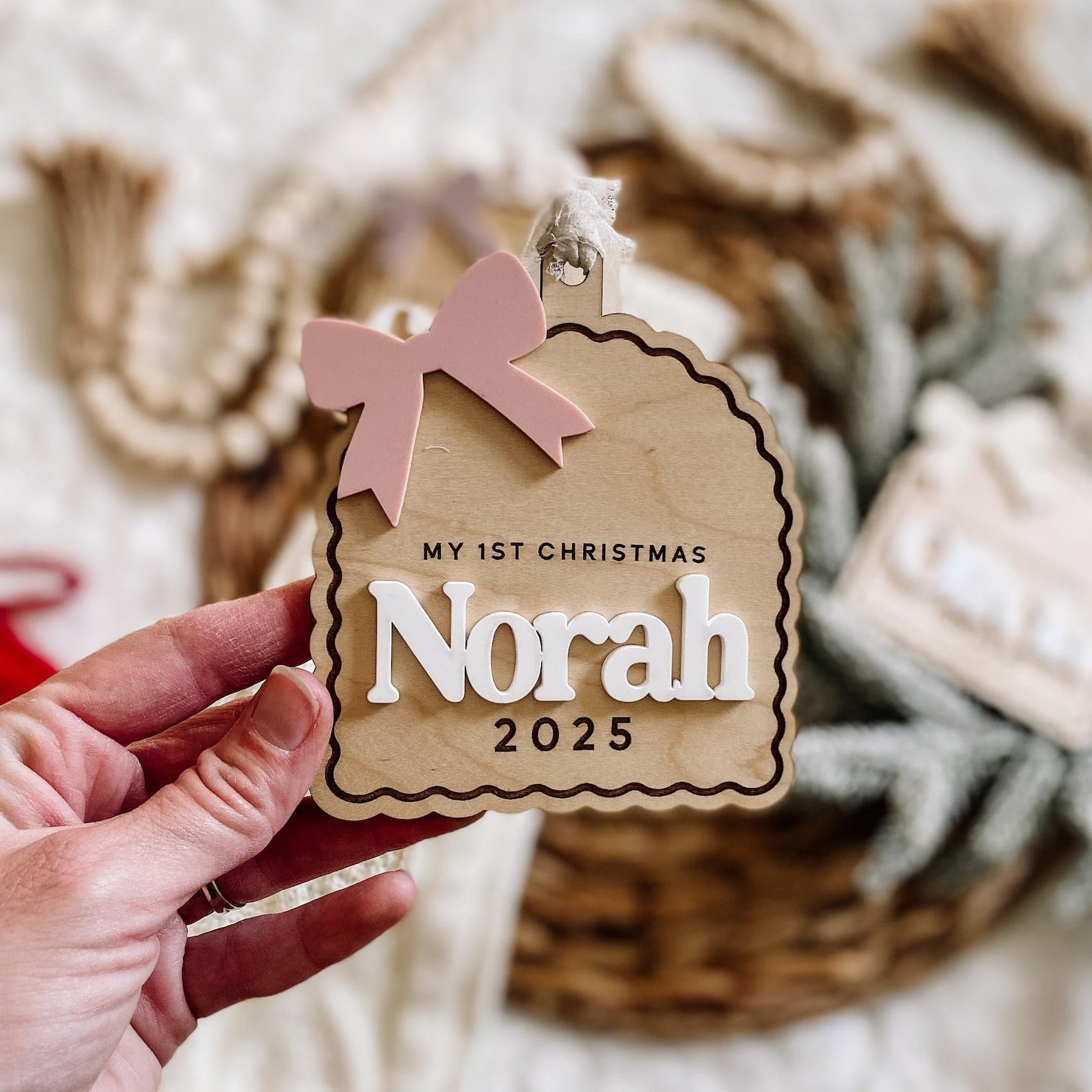 3D Bow Custom Baby's 1st Christmas Ornament
