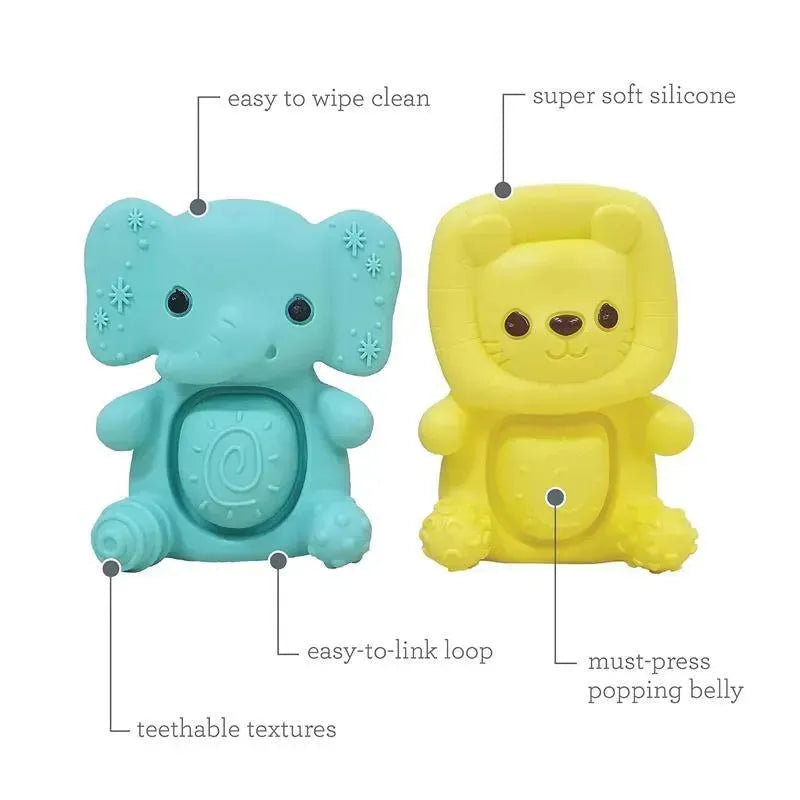 Infantino - Wee Wild Ones - Teethimal Pop Pals, Elephant/Lion Image 2