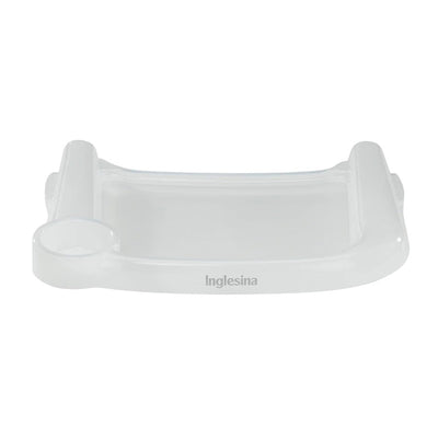 Fast Dining Tray Plus by Inglesina, a white plastic tray with raised edges and a cup holder.