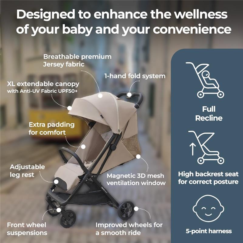 Inglesina - Quid³ Compact Lightweight Stroller, Lunar Beige Image 6