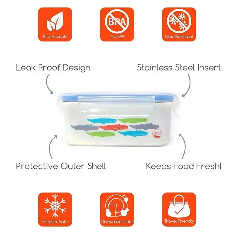 Innobaby - Keepin' Fresh Stainless Bento Snack or Lunch Box, 16 oz, Alligator Image 2
