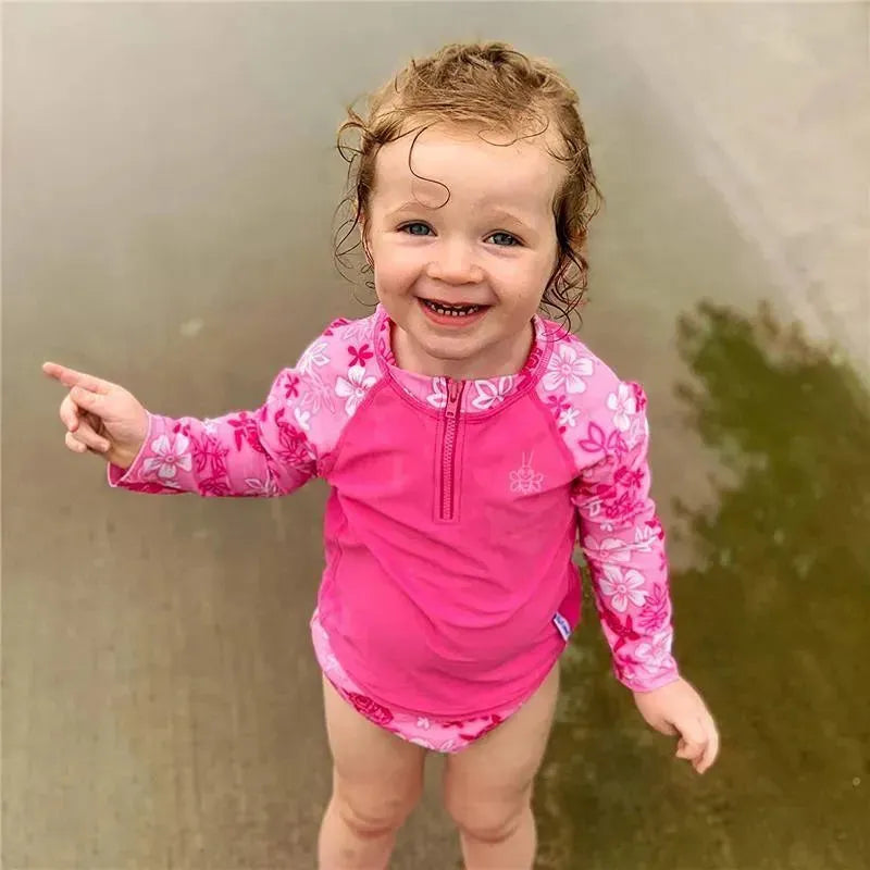 Iplay - 2Pc Rashguard Set With Reusable Swim Diaper, Pink Hawaiian Turtle.