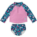 Iplay - 2Pc Rashguard Set With Snap Reusable Absorbent Swim Diaper, Navy Flamingos.