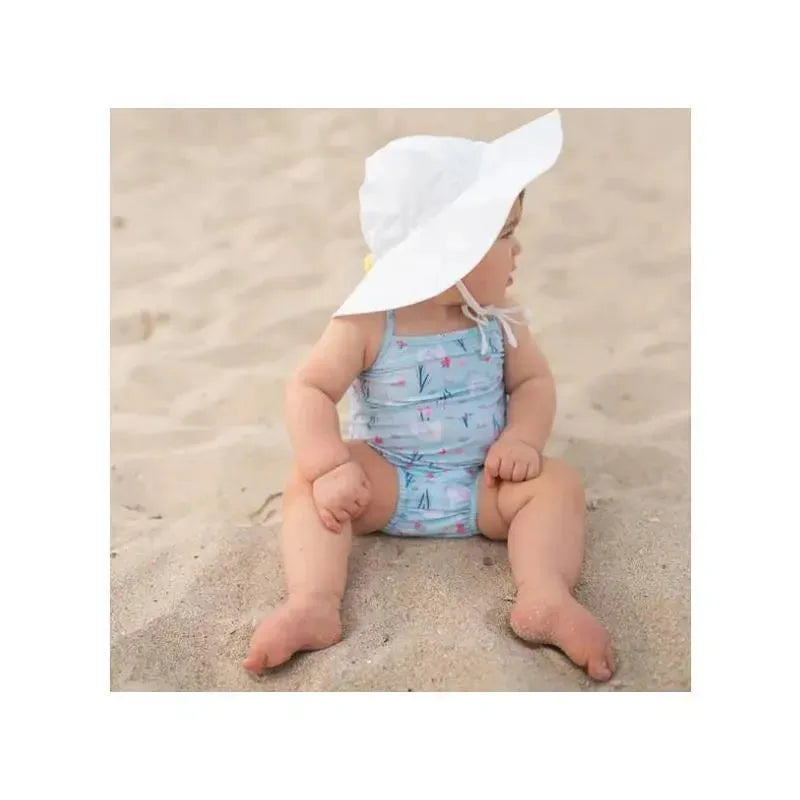 Iplay - Baby Girl Classic Swimsuit with Built-in Reusable Absorbent Swim Diaper, Light Aqua Swan Image 2