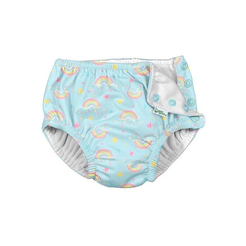 Iplay - Baby Girl Rainbows Snap Reusable Swim Diaper, Aqua Image 1