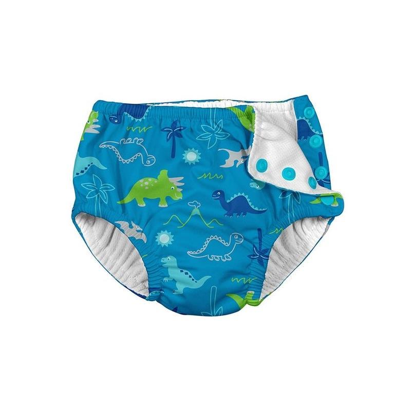 Iplay - Snap Reusable Absorbent Swimsuit Diaper, Light Aqua Dinosaurs Image 1
