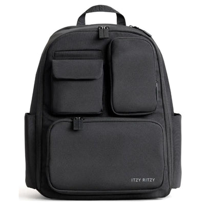 Black Itzy Ritzy Belong Utility Backpack featuring multiple external pockets and a durable design suitable for everyday use.