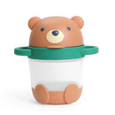 Itzy Ritzy Itzy Snack Pal in bear design, featuring a brown bear lid and a clear container with green handles.