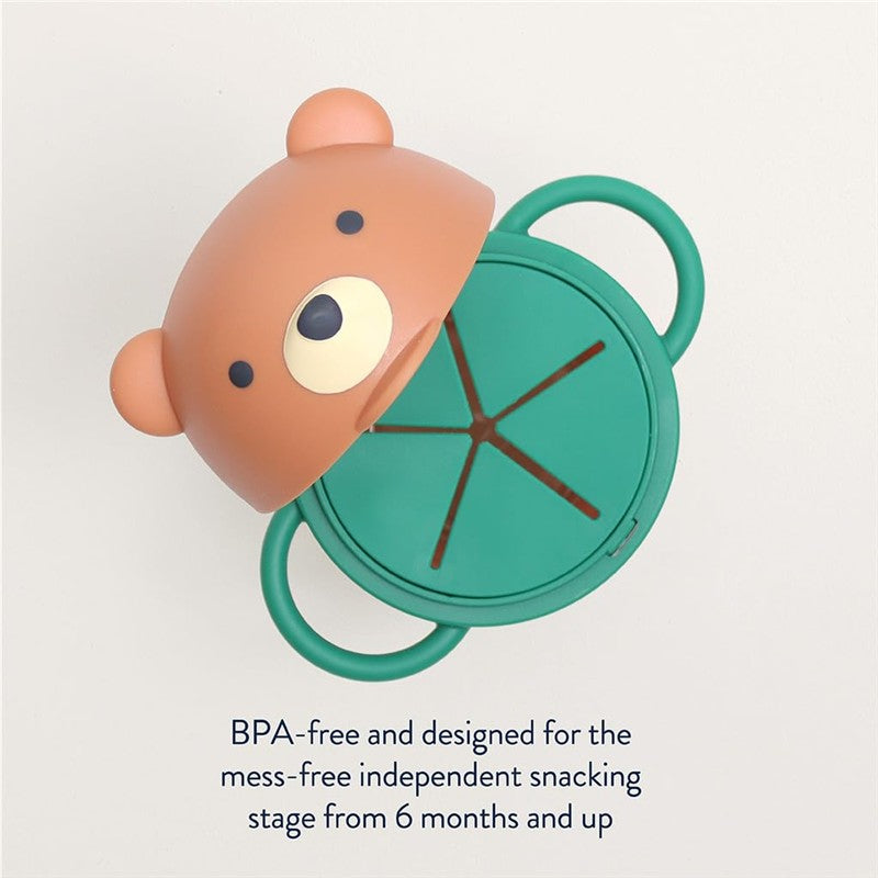 Itzy Ritzy Itzy Snack Pal in bear shape, BPA-free, designed for mess-free snacking for children 6 months and older.