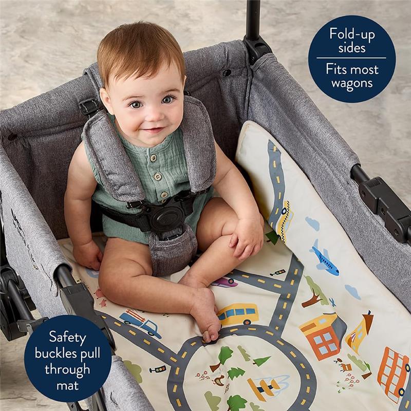 Itzy Ritzy Wagon to Floor 2-in-1 Play Mat - Town Scene & Taupe Checkerboard Image 2