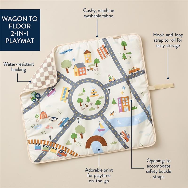 Itzy Ritzy Wagon to Floor 2-in-1 Play Mat - Town Scene & Taupe Checkerboard Image 4