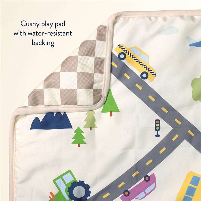 Itzy Ritzy Wagon to Floor 2-in-1 Play Mat - Town Scene & Taupe Checkerboard Image 6