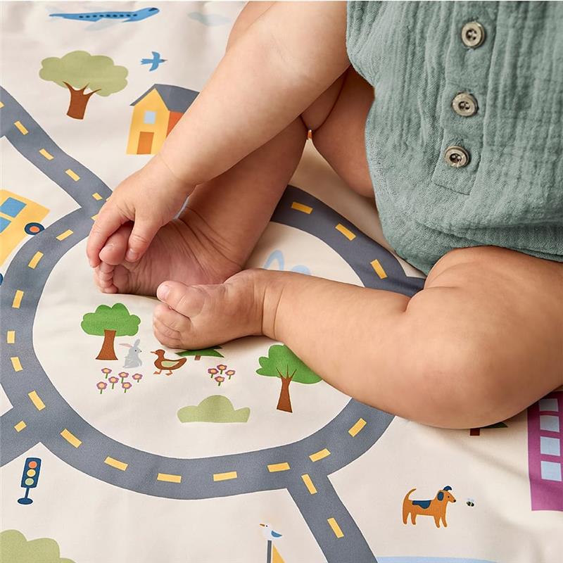 Itzy Ritzy Wagon to Floor 2-in-1 Play Mat - Town Scene & Taupe Checkerboard Image 8