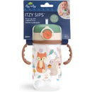 Woodland-themed straw cup with snap-close lid, featuring a fox and rabbit design, silicone straw, and easy-grip handles.