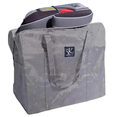 Deluxe travel bag with a booster seat partially visible on top, designed for easy transportation of booster seats.