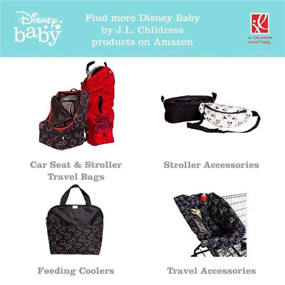 Portable diaper changing station by J.L. Childress featuring Mickey and Minnie designs, including travel bags and stroller accessories.
