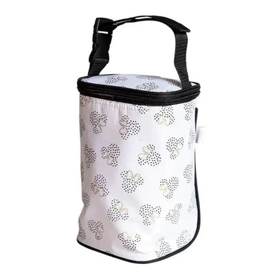 Double bottle cooler featuring a Minnie Mouse design with polka dots, black trim, and a convenient carrying strap.