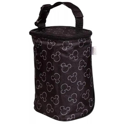 Disney-themed double bottle cooler featuring a black design with white Mickey Mouse silhouettes and a carrying handle.