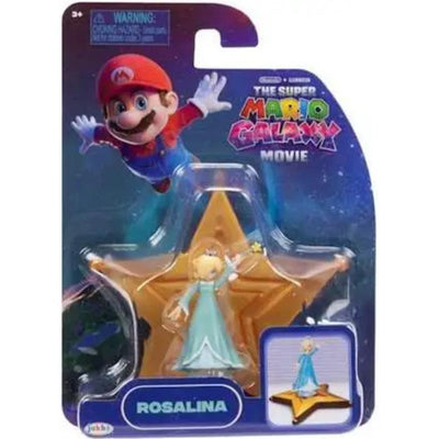 Rosalina 1.5-inch figure from The Super Mario Galaxy movie, displayed on a star-shaped base with Mario in the background.