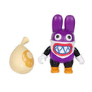Nabbit figure with black and purple body, large eyes, and toothy grin, accompanied by a beige bag with a yellow spot.