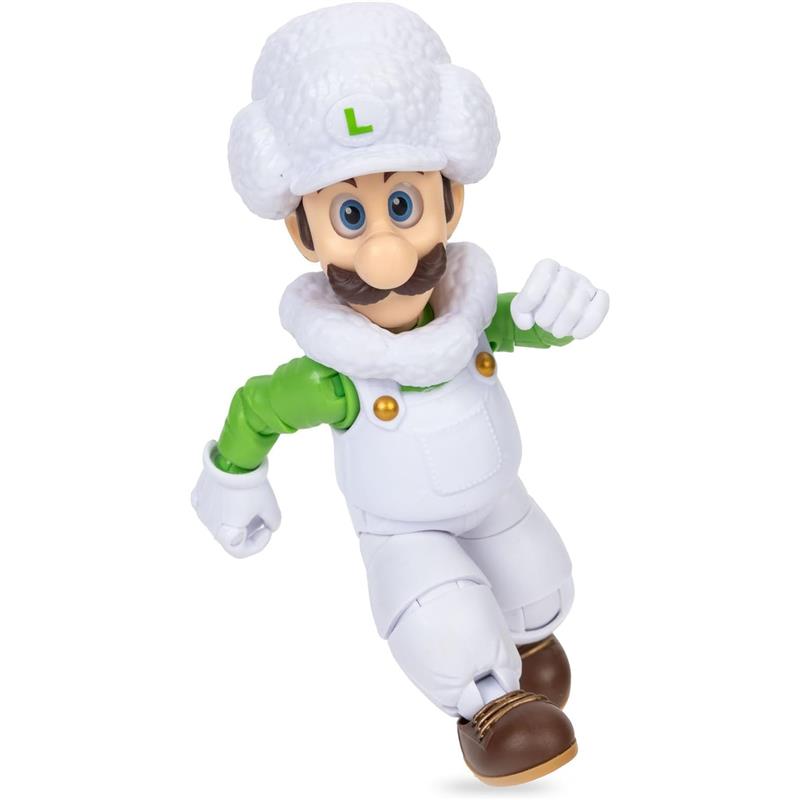 Cloud Luigi action figure from Jakks 5In Figures Wave 2, wearing a white outfit with a fluffy hat and green accents.