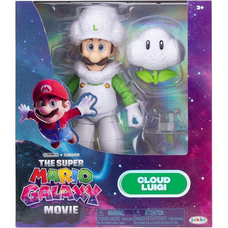 Cloud Luigi action figure from Jakks, featuring Luigi in a cloud outfit with a cloud accessory, part of the Super Mario Galaxy series.