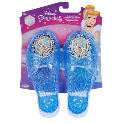 Blue Cinderella shoes for children by Jakks, featuring sparkling details and a princess-themed design.