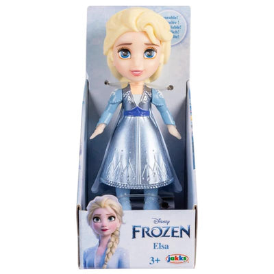 Disney Princess Mini 3-Inch Frozen 2 Travel Elsa figure in a blue dress, packaged with a character image and age recommendation of 3+.