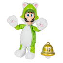 Luigi action figure dressed in a green cat outfit, with a gold bell accessory, showcasing movable limbs.