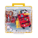 Tween doll set featuring a Mickey Mouse-inspired doll, red suitcase with stickers, and accessories in a clear package.