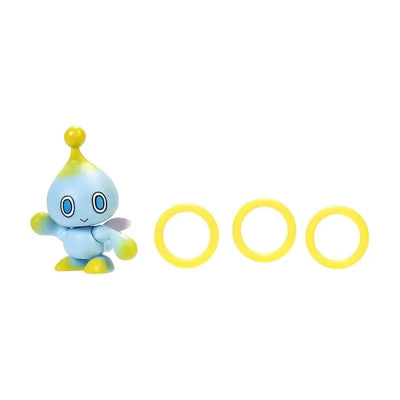 Sonic 2.5-inch figure of Chao character in blue with yellow accents, accompanied by three yellow rings.