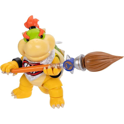 5” Bowser Jr action figure from Super Mario Galaxy, holding a broomstick and wearing a white bandana with a red design.