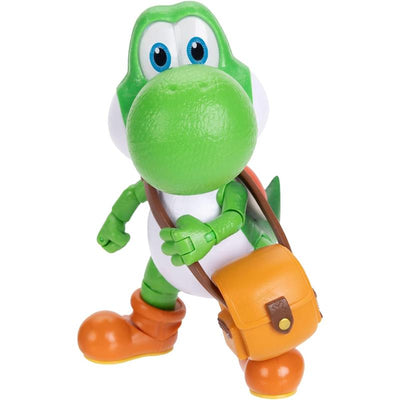 5-inch Yoshi action figure from Super Mario Galaxy, featuring green body, brown boots, and an orange bag.
