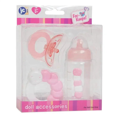 Jc Toys 3-Piece Pink Bottle And Rattle Set Image 1