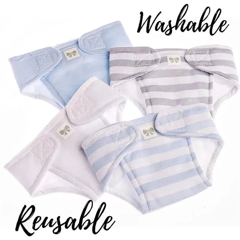 JC Toys - Baby Doll Washable and Reusable Eco Diapers, 4 Pack Fits Dolls 14 to 18, Blue, White and Grey Image 3