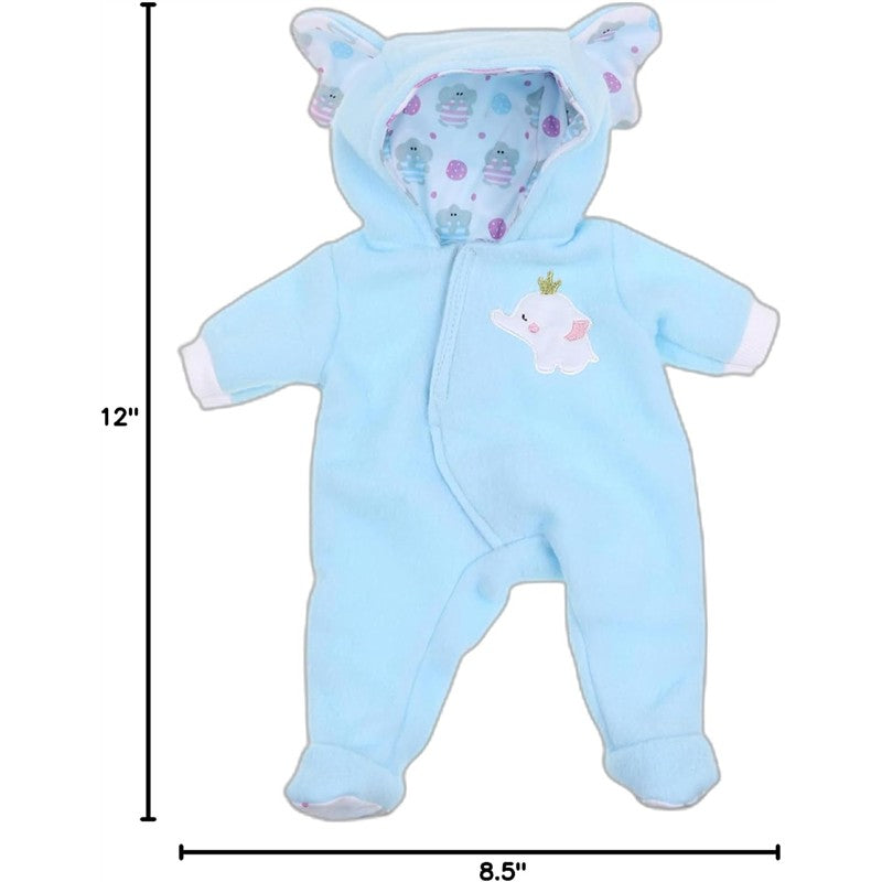 JC Toys - Berenguer Boutique Baby Doll Outfit, Blue Elephant Themed Hooded Onesie, Ages 2+ Image 3