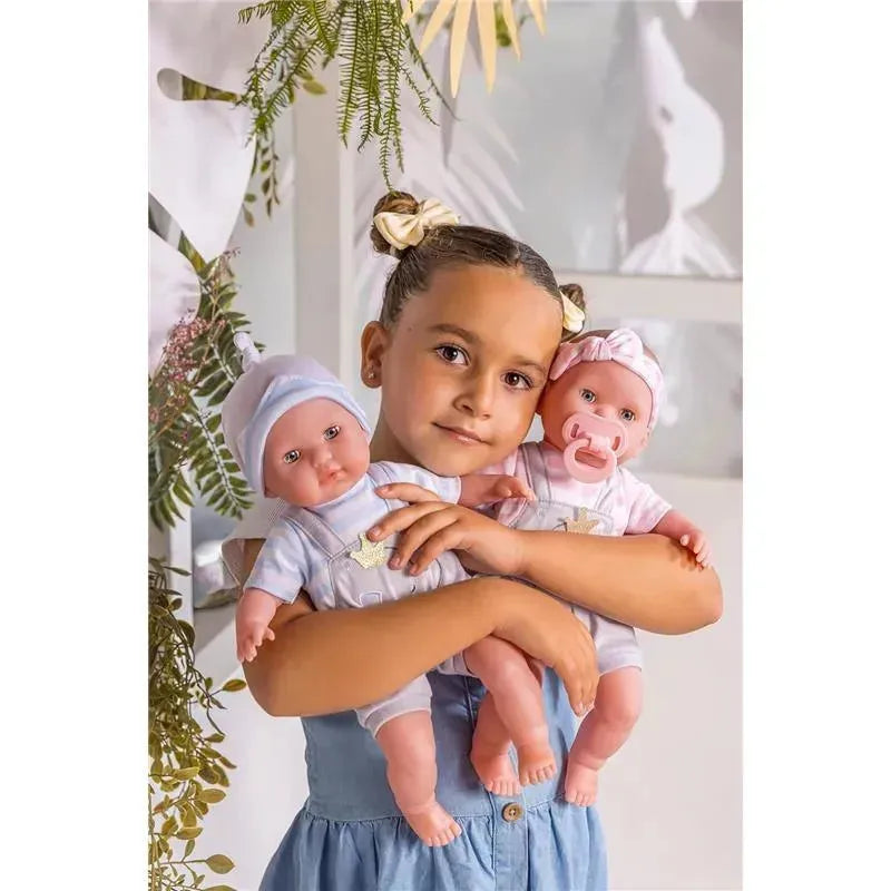 JC Toys - Berenguer Boutique Baby Doll Outfit, Gray Overall Shorts with Pink Stripes, Ages 2+  Image 3