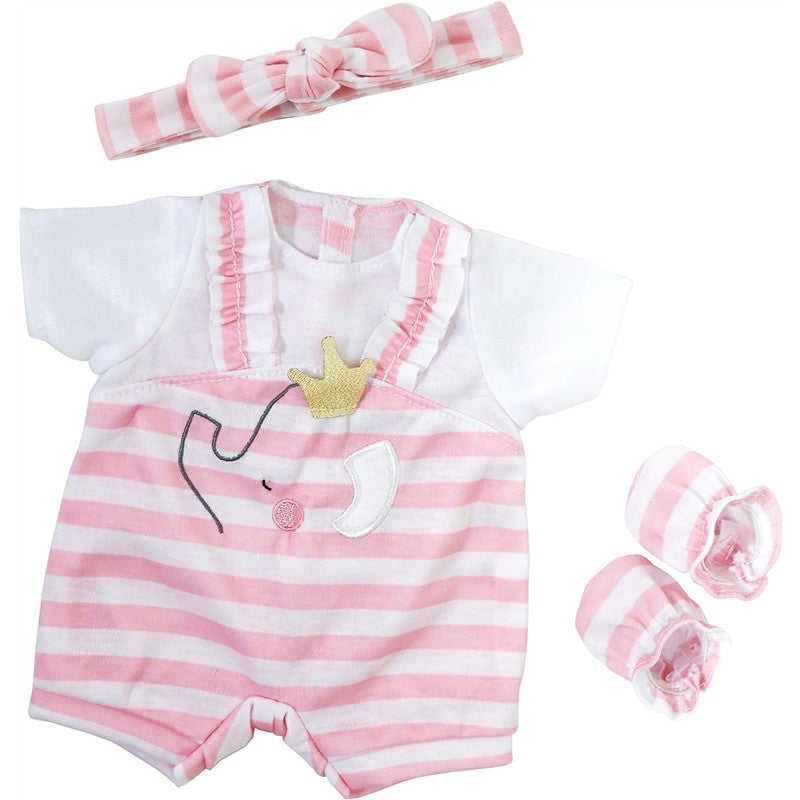JC Toys Berenguer Boutique Baby Doll Outfit - Pink Stripes and White Overall Shorts Image 2