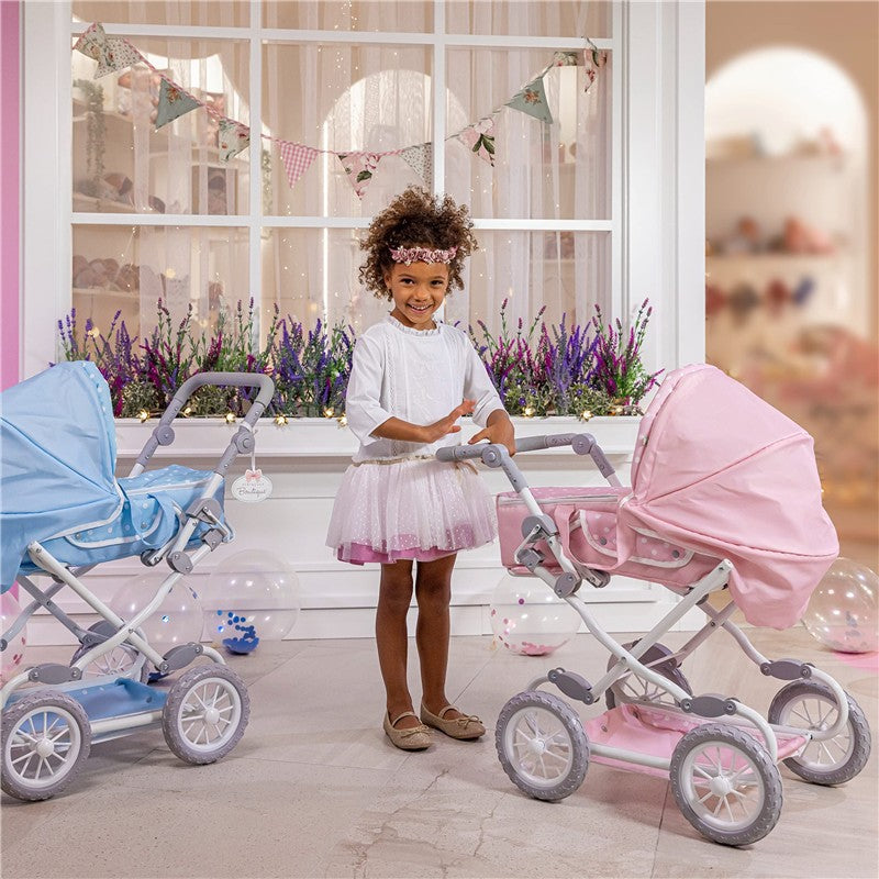 JC Toys Berenguer Boutique Deluxe Foldable Baby Doll Stroller with Canopy - Pink Image 2